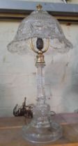A cut glass mushroom table lamp, height 63cm.