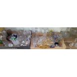 Two boxes and other assorted glass, 19th century and later including etched glass rummers,