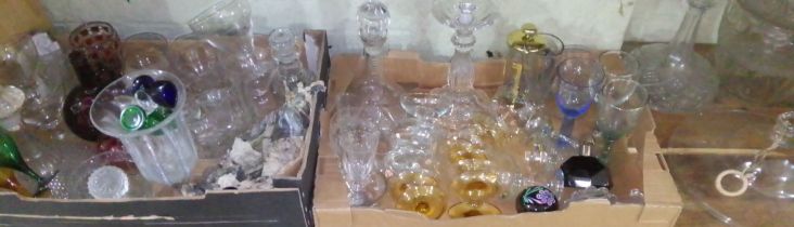 Two boxes and other assorted glass, 19th century and later including etched glass rummers,