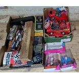 Two boxes of various games and toys to include military toys, Airfix, Scalextric, Olymp......