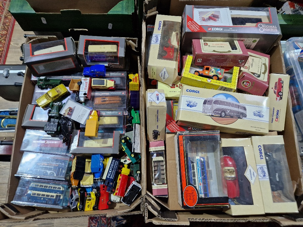 Two boxes of assorted diecast vehicles to include Corgi & LLedo etc, mainly boxed & a file....