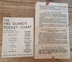 A WW2 Nazi propaganda leaflet together with "The Fire Guard's Pocket Chart"