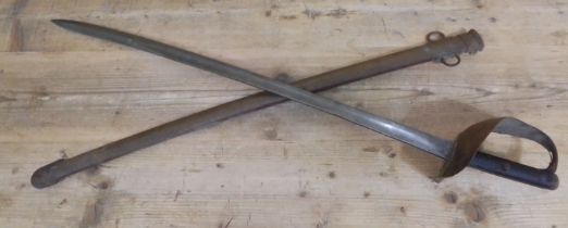 A British 1899 pattern cavalry troopers sword, the 84.5cm blade by EFD marked with various