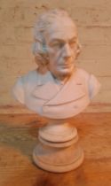 A parian ware bust 'Chas Swain' on plinth, height 35cm.