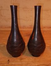 A pair of Japanese bronze vases, height 16cm.
