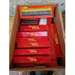 A box of 21 boxed Tri-ang Hornby railway coaches, appear to be unused & 3 unboxed.