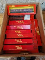 A box of 21 boxed Tri-ang Hornby railway coaches, appear to be unused & 3 unboxed.