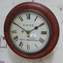 A mahogany cased round fusee wall clock, signed 'Kimich Hemel Hempstead', diameter 41cm.