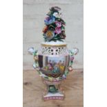 A Potschappel porcelain potpourri pedestal vase and cover height 31cm.