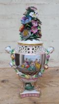 A Potschappel porcelain potpourri pedestal vase and cover height 31cm.