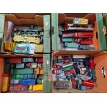 Four boxes of assorted diecast vehicles to include mostly Dinky, some Corgi & Matchbox etc. plus a