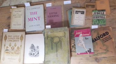 A box of assorted books and pamphlets comprising Henry Goddard Memoris of a Bow Street Runner....