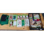 A box of assorted subbuteo items