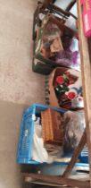 7 boxes of miscellaneous items including kitchenware, ornaments, mini hi-fi system, handbags,