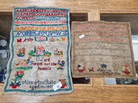 Two antique samplers, unframed, 1845 & 1888.