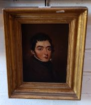19th century, oil on canvas, portrait of a man, 15.5cm x 20.5cm, unsigned, gilt frame, 25.5cm x