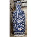 Large blue and white vase with floral pattern