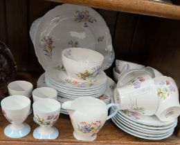 Shelley ‘Wild Flowers’ 21 piece tea set together with 6 further plates 20.5cm diameter and 4 eggcups