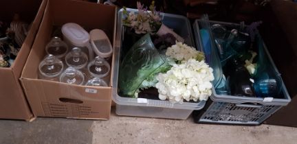 3 boxes of glassware, ornamental flowers, etc.