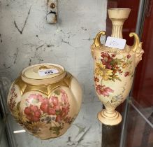 A tall Royal Worcester blush ivory twin handled vase c1899, height appx 26cm and a lidded pot pourri