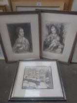 Beverley Hilton (20th/21st century), three graphite pencil drawings; Madonna and Child after Antonio