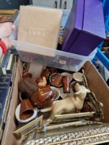 A box of various ornaments, picture frames, Hornsea pottery, etc. and a box of various ornaments