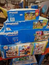 Four Playmobil sets including Shopping Mall and City Life set (as found).