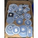 A box of blue Wedgwood jasperware