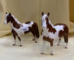 2 Beswick brown and white Pinto horse figures