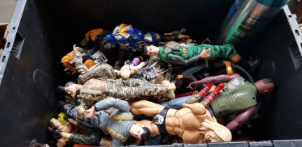 A box of Action Man figures, etc.