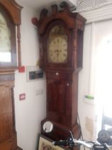A 19th century eight day long case clock, Esplin Wigan, with weights and pendulum.