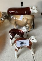 Beswick cattle - Hereford cow and 2 Hereford calves together with a/f Jersey cow