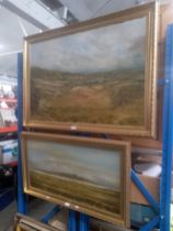 Two 20th century school oil on canvasses, landscape scenes, 92cm x 62.5cm and 79.5cm x 41.5cm,