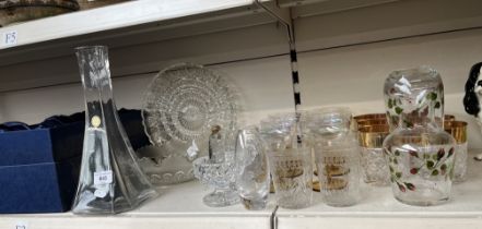 A collection of glassware to include Villeroy and Boch tapered vase, glass dishes, drinking glasses,