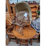 Various items of furniture; hardwood table and chairs, vintage rocking chair, Lloyd Loom chair and a