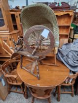 Various items of furniture; hardwood table and chairs, vintage rocking chair, Lloyd Loom chair and a