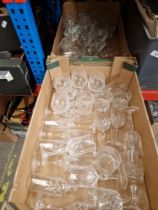 Two boxes of glassware to include crystal, etc.