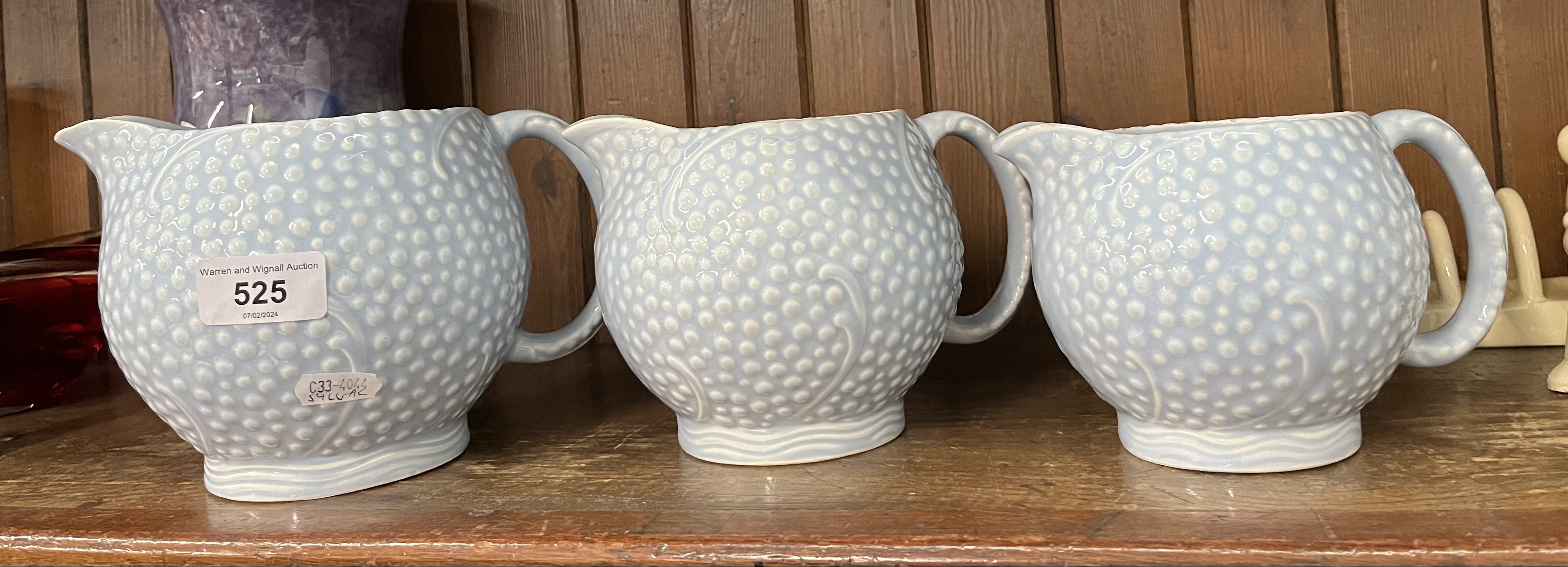 Sylvac - unusual set of 3 graduated jugs with impressed number 1943, largest jug 13cm high