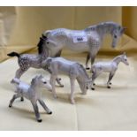 5 dappled grey Beswick horse figures - tallest 14cm, smallest appx 8 cm