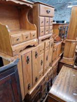Various items of hardwood furniture; sideboard, tall boy, side cabinet, drawers, etc.