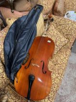A 20th century East German student cello, 2 piece back length 760mm, with bow and soft case.