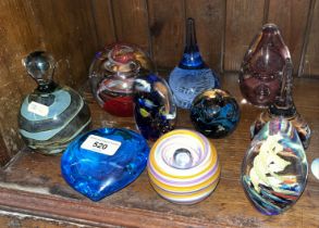 10 glass paperweights including Mdina