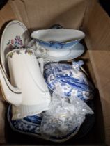 A box of ceramics including Limoges, Minton, Poole, Copenhagen, blue and white, etc.