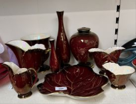Carlton Ware ‘Rouge Royale’ - 8 items together with a similar lamp base by Crown Devon