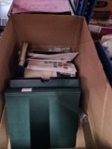 A box of assorted stamp albums and first day covers etc.