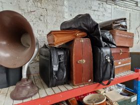 A vintage loud speaker together with a quantity of luggage to include 4 suitcases, 2 briefcases