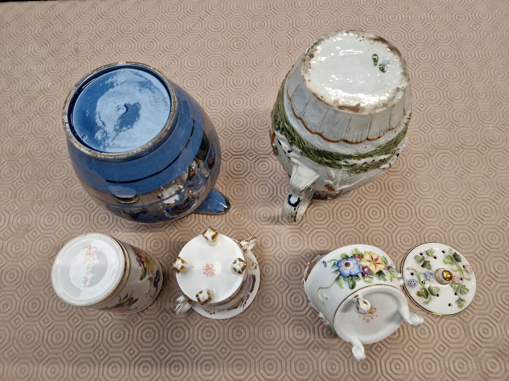 A blue and silver lustre jug and Prattware hunting jug (cracked), together with 3 pieces of hand - Image 3 of 6