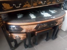 A Chinese black lacquer and gilt decorated coffee table / nest of tables decorated with mother of