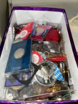 A box of mainly sport medallions / medals.