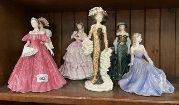 A collection of six porcelain figures, comprising Coalport and Royal Worcester.